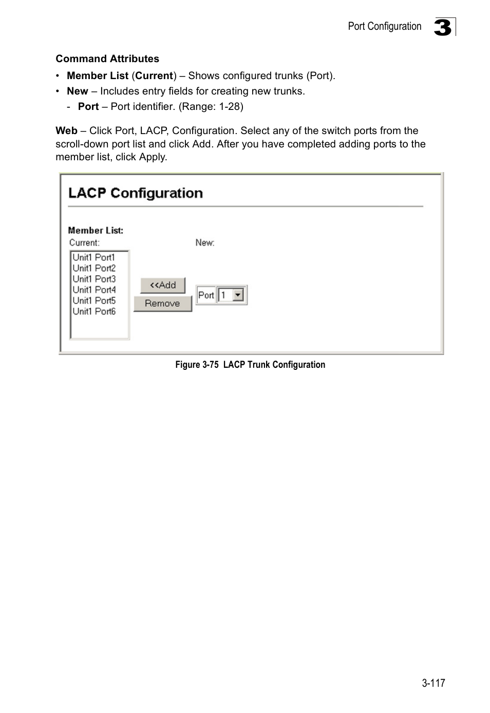Figure 3-75, Lacp trunk configuration | Accton Technology Edge-corE Fast Ethernet Switch ES3528M-SFP User Manual | Page 167 / 644