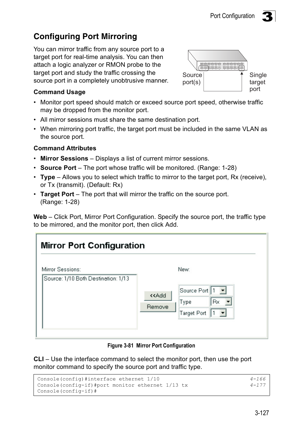 Configuring port mirroring, Figure 3-81, Mirror port configuration | Accton Technology Edge-corE Fast Ethernet Switch ES3528M-SFP User Manual | Page 177 / 644