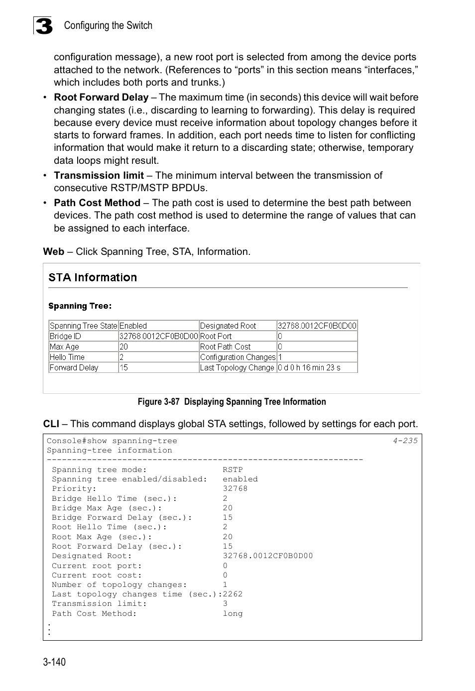 Figure 3-87, Displaying spanning tree information | Accton Technology Edge-corE Fast Ethernet Switch ES3528M-SFP User Manual | Page 190 / 644