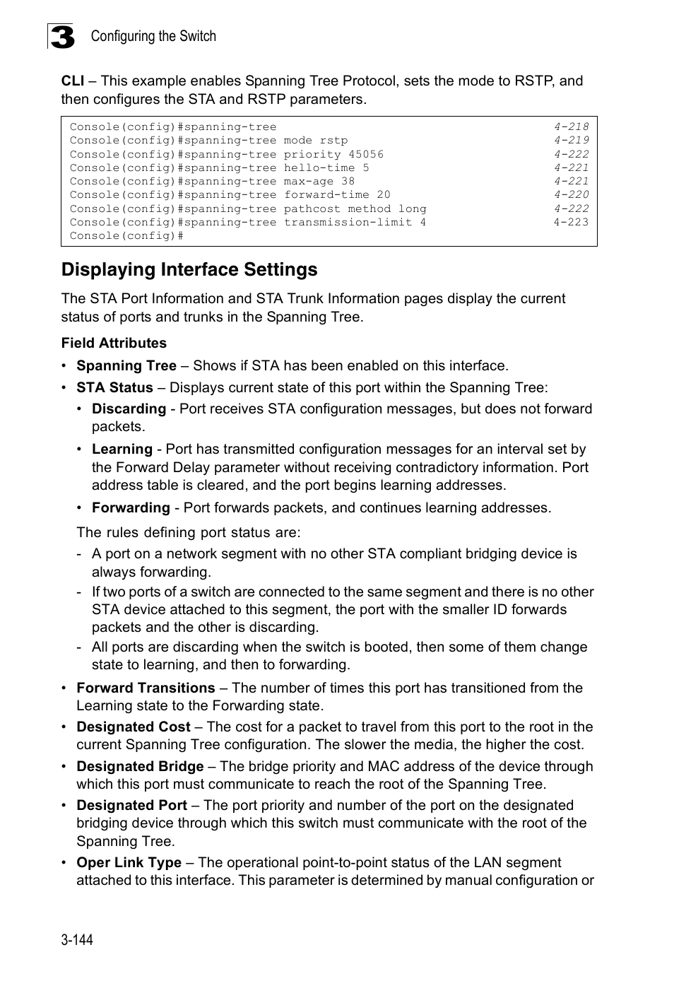 Displaying interface settings | Accton Technology Edge-corE Fast Ethernet Switch ES3528M-SFP User Manual | Page 194 / 644