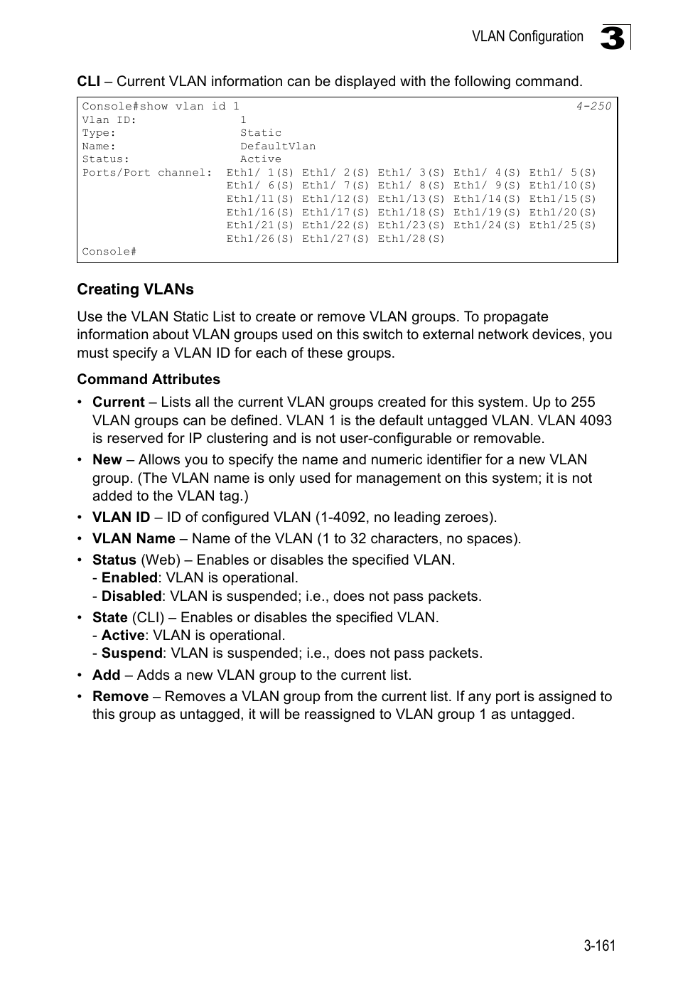 Creating vlans | Accton Technology Edge-corE Fast Ethernet Switch ES3528M-SFP User Manual | Page 211 / 644