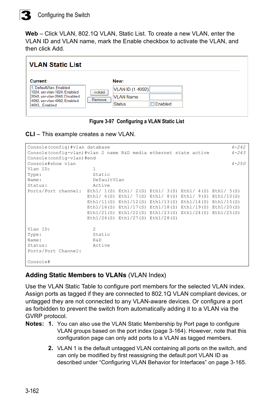 Adding static members to vlans (vlan index), Figure 3-97 configuring a vlan static list | Accton Technology Edge-corE Fast Ethernet Switch ES3528M-SFP User Manual | Page 212 / 644