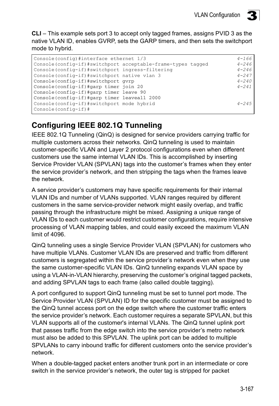 Configuring ieee 802.1q tunneling | Accton Technology Edge-corE Fast Ethernet Switch ES3528M-SFP User Manual | Page 217 / 644