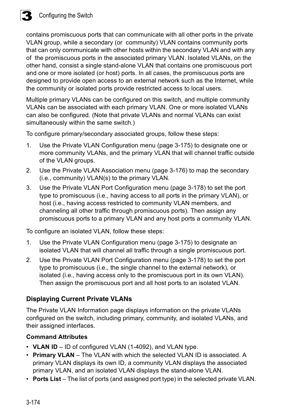 Displaying current private vlans | Accton Technology Edge-corE Fast Ethernet Switch ES3528M-SFP User Manual | Page 224 / 644