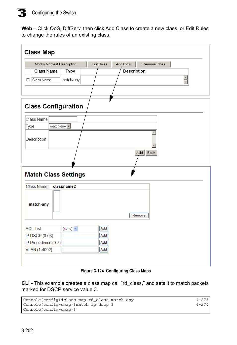 Figure 3-124 configuring class maps | Accton Technology Edge-corE Fast Ethernet Switch ES3528M-SFP User Manual | Page 252 / 644