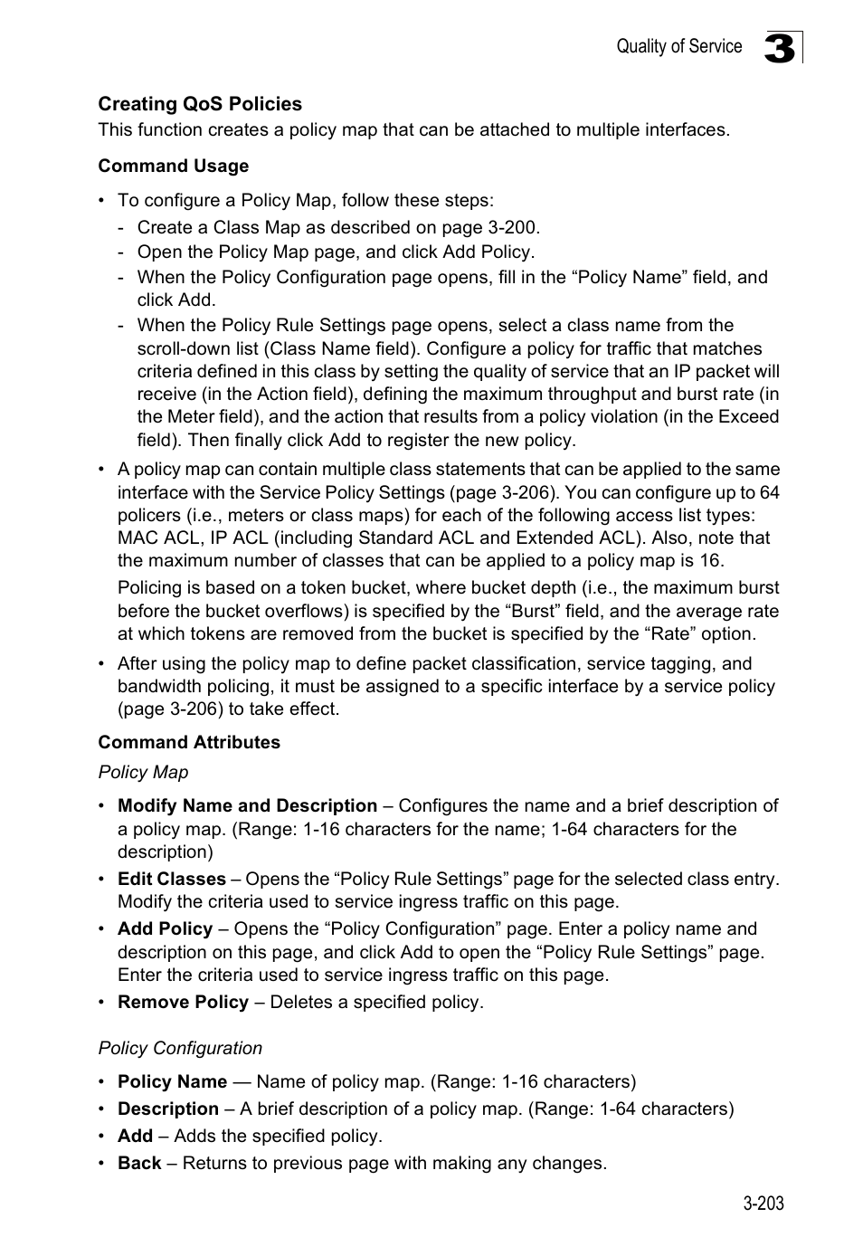 Creating qos policies | Accton Technology Edge-corE Fast Ethernet Switch ES3528M-SFP User Manual | Page 253 / 644