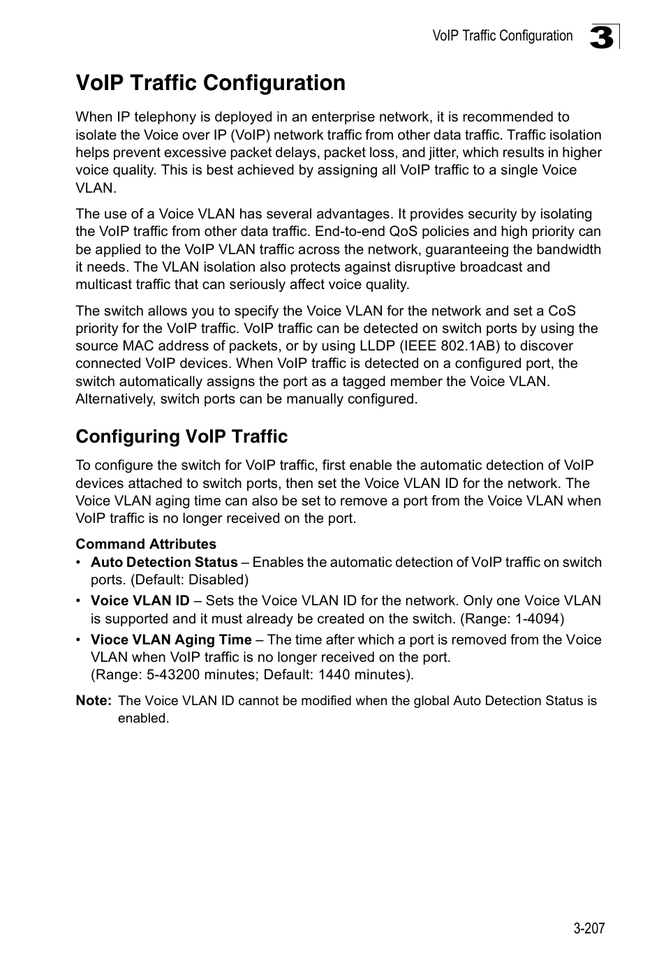 Voip traffic configuration, Configuring voip traffic | Accton Technology Edge-corE Fast Ethernet Switch ES3528M-SFP User Manual | Page 257 / 644