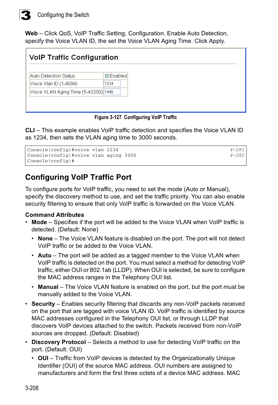 Configuring voip traffic port, Figure 3-127 configuring voip traffic | Accton Technology Edge-corE Fast Ethernet Switch ES3528M-SFP User Manual | Page 258 / 644
