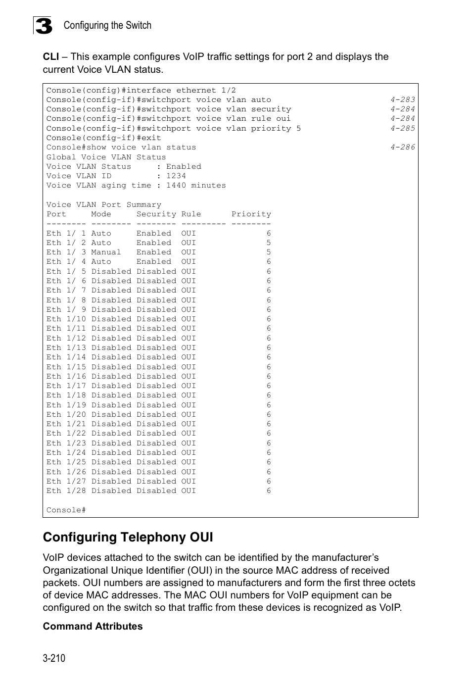 Configuring telephony oui | Accton Technology Edge-corE Fast Ethernet Switch ES3528M-SFP User Manual | Page 260 / 644