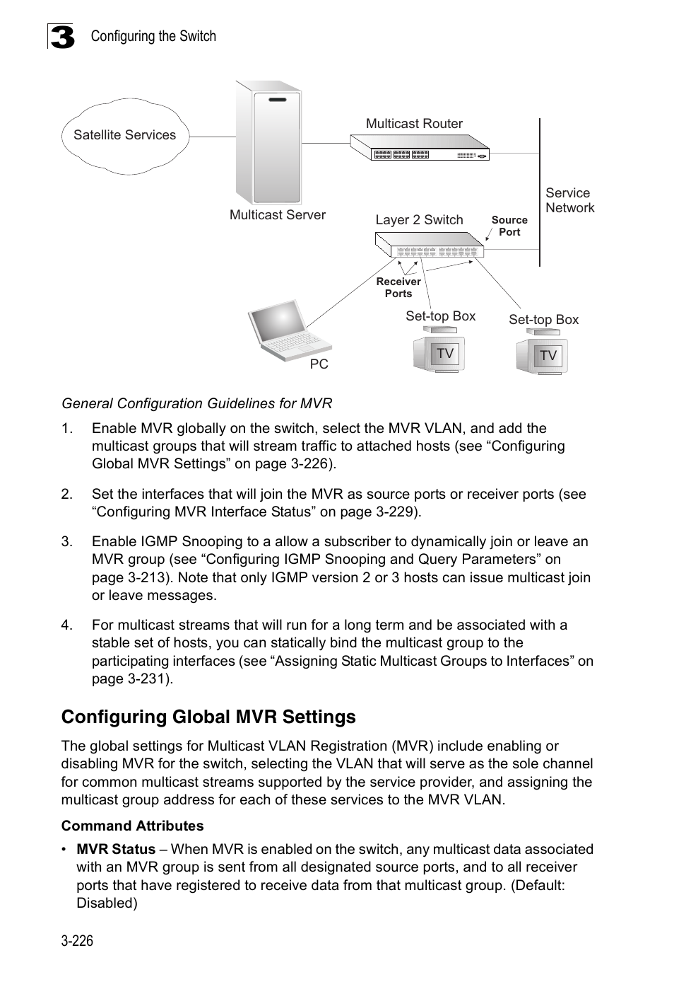 Configuring global mvr settings | Accton Technology Edge-corE Fast Ethernet Switch ES3528M-SFP User Manual | Page 276 / 644