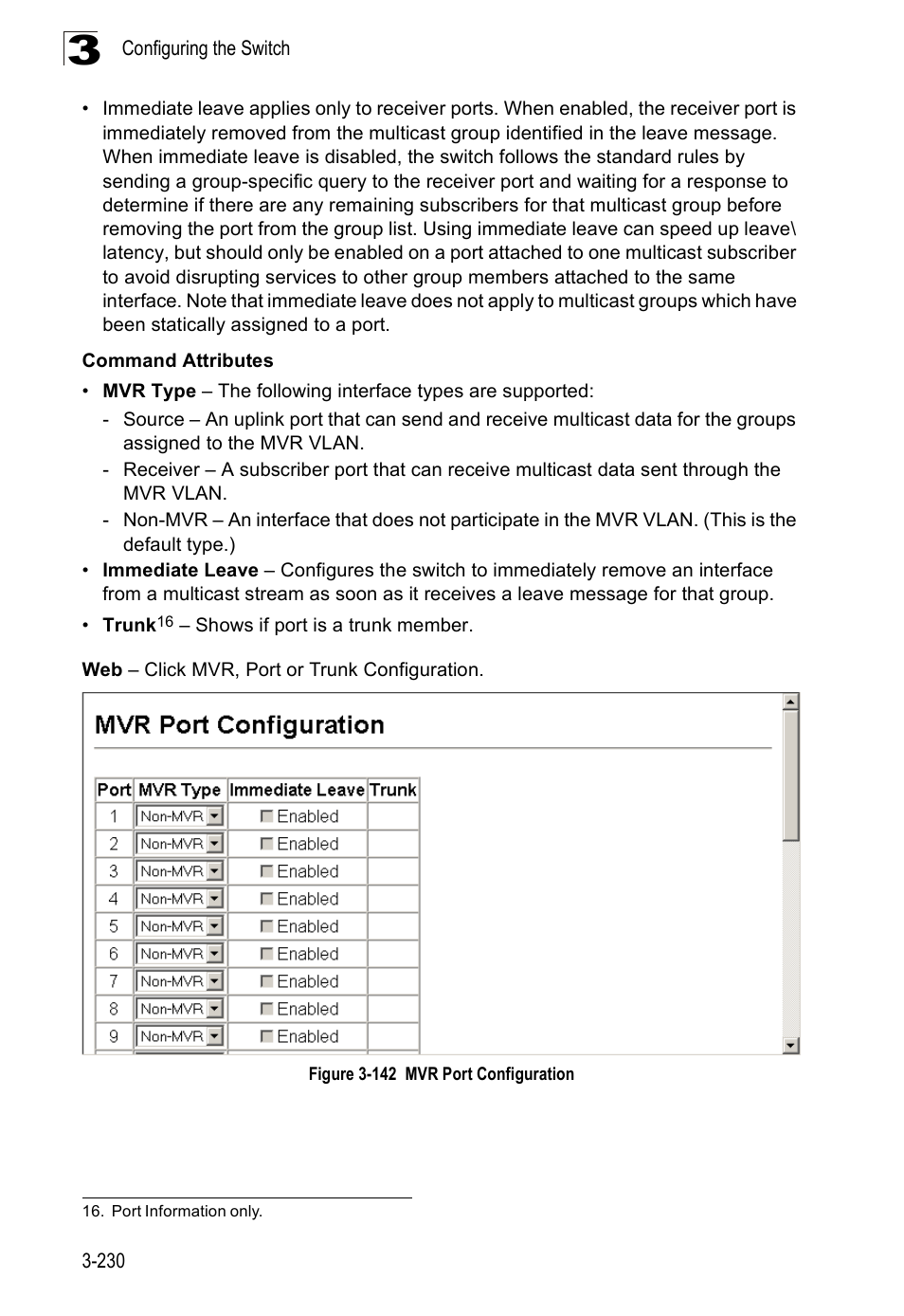 Figure 3-142 mvr port configuration | Accton Technology Edge-corE Fast Ethernet Switch ES3528M-SFP User Manual | Page 280 / 644