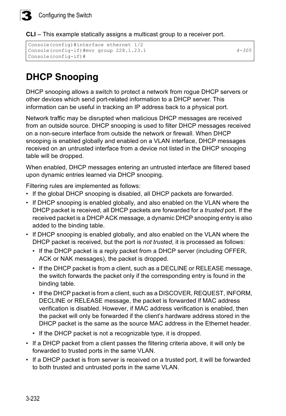 Dhcp snooping | Accton Technology Edge-corE Fast Ethernet Switch ES3528M-SFP User Manual | Page 282 / 644