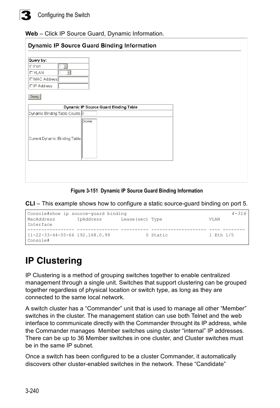 Ip clustering | Accton Technology Edge-corE Fast Ethernet Switch ES3528M-SFP User Manual | Page 290 / 644