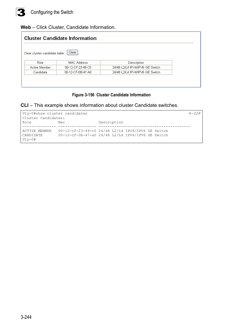Figure 3-156 cluster candidate information | Accton Technology Edge-corE Fast Ethernet Switch ES3528M-SFP User Manual | Page 294 / 644
