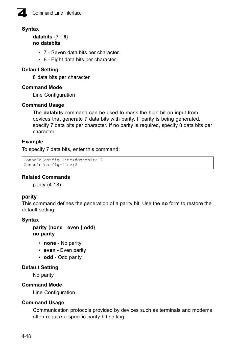 Parity, Parity 4-18 | Accton Technology Edge-corE Fast Ethernet Switch ES3528M-SFP User Manual | Page 314 / 644
