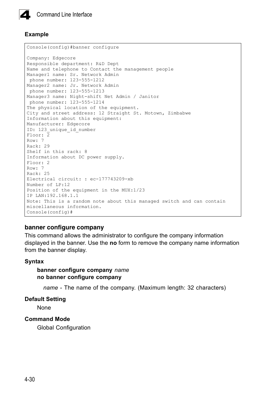 Banner configure company | Accton Technology Edge-corE Fast Ethernet Switch ES3528M-SFP User Manual | Page 326 / 644