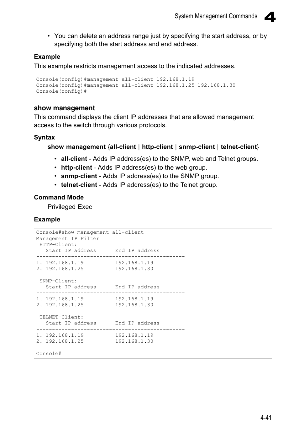 Show management | Accton Technology Edge-corE Fast Ethernet Switch ES3528M-SFP User Manual | Page 337 / 644