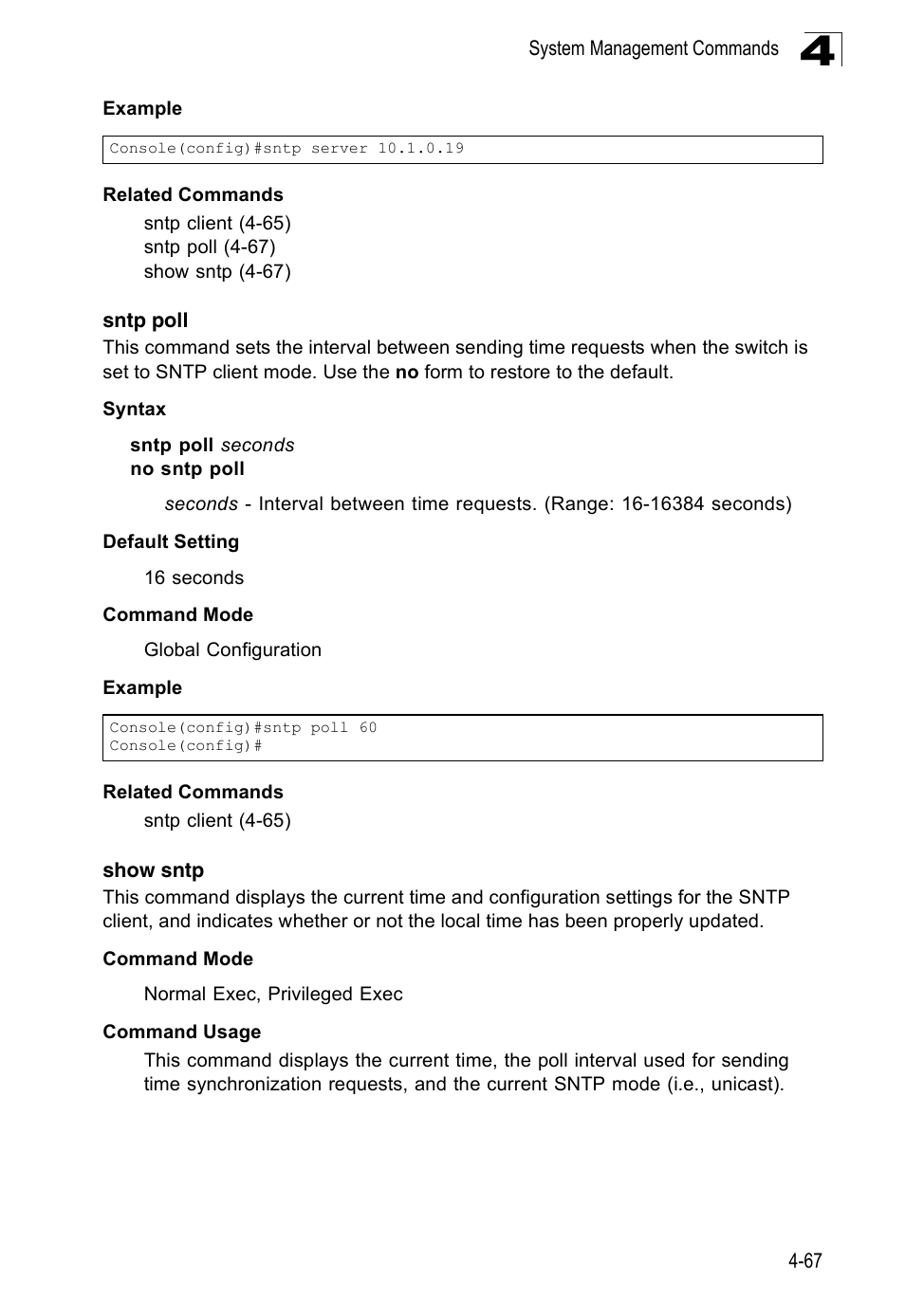 Sntp poll, Show sntp | Accton Technology Edge-corE Fast Ethernet Switch ES3528M-SFP User Manual | Page 363 / 644