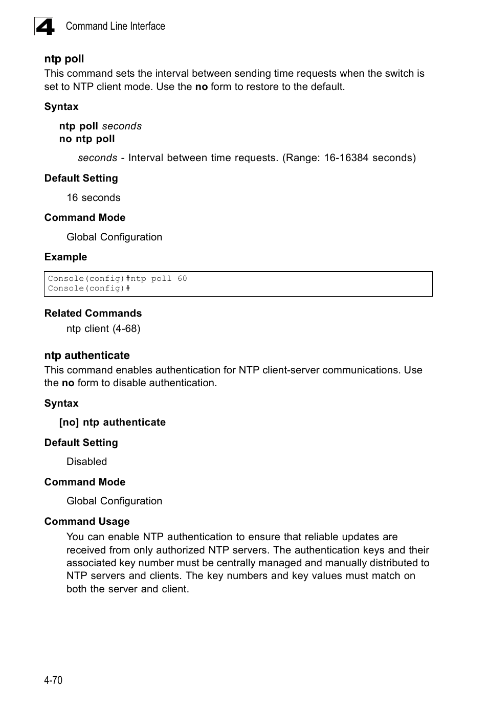 Ntp poll, Ntp authenticate | Accton Technology Edge-corE Fast Ethernet Switch ES3528M-SFP User Manual | Page 366 / 644