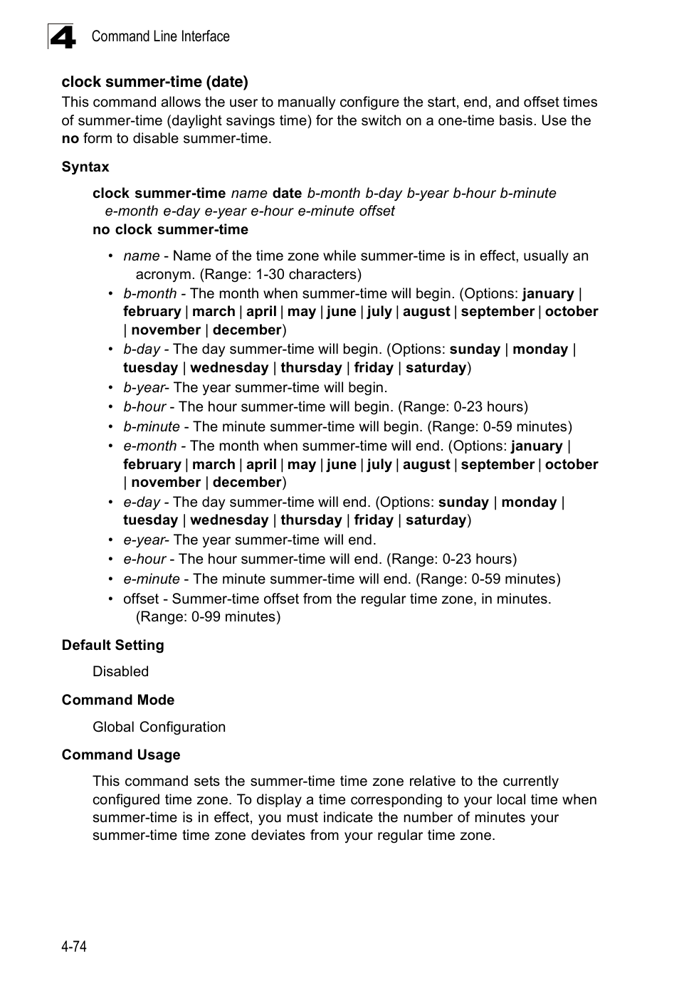 Clock summer-time (date) | Accton Technology Edge-corE Fast Ethernet Switch ES3528M-SFP User Manual | Page 370 / 644