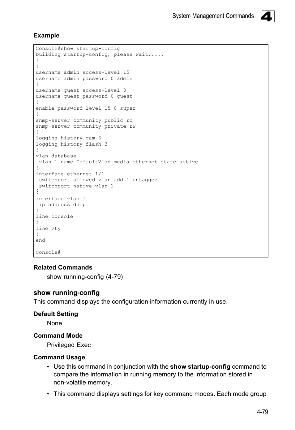 Show running-config | Accton Technology Edge-corE Fast Ethernet Switch ES3528M-SFP User Manual | Page 375 / 644
