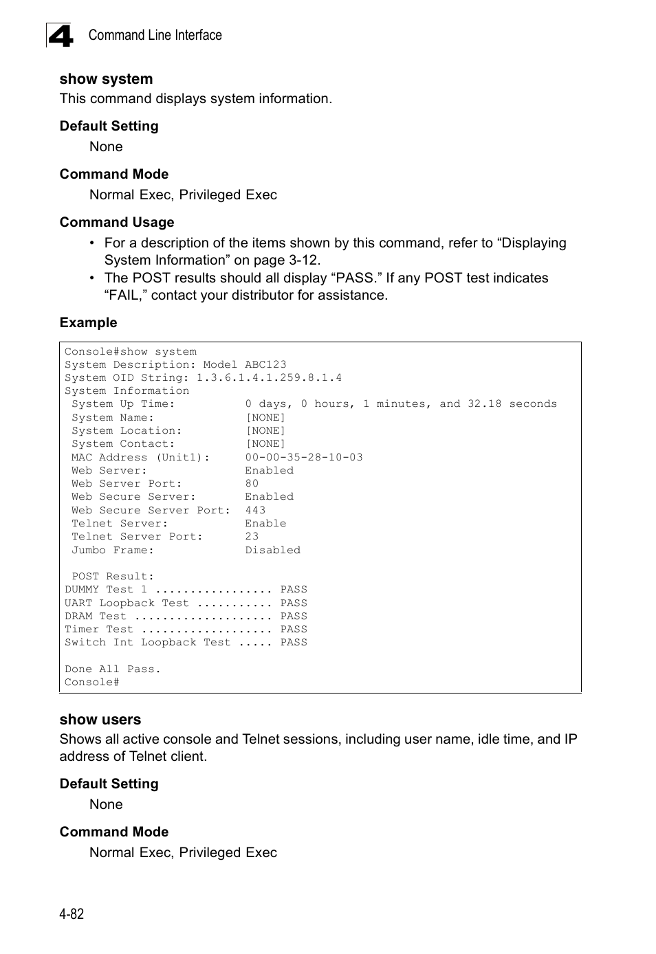 Show system, Show users | Accton Technology Edge-corE Fast Ethernet Switch ES3528M-SFP User Manual | Page 378 / 644