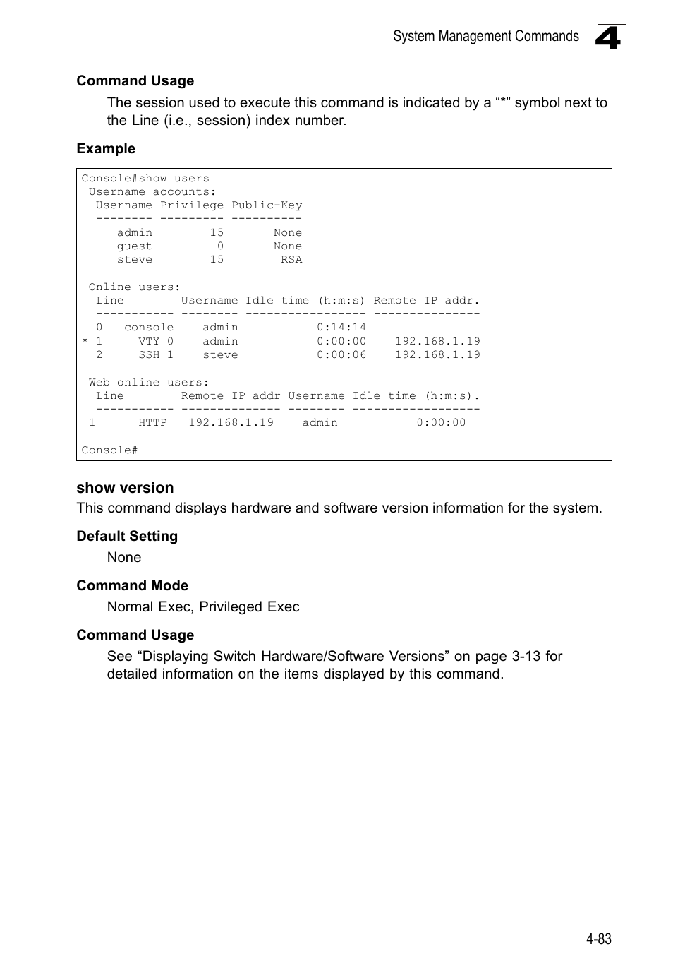Show version | Accton Technology Edge-corE Fast Ethernet Switch ES3528M-SFP User Manual | Page 379 / 644