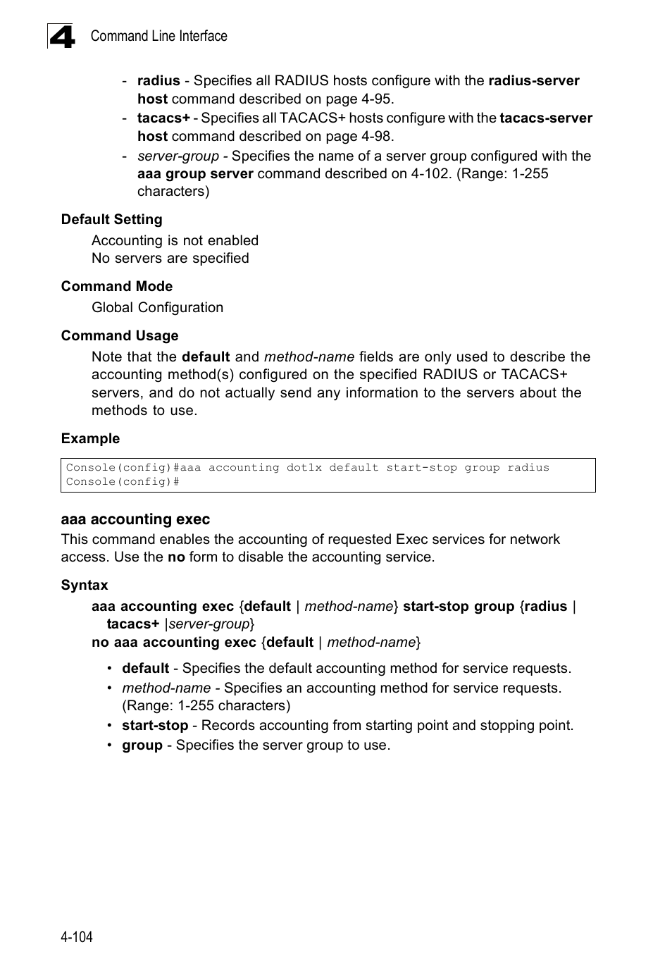 Aaa accounting exec | Accton Technology Edge-corE Fast Ethernet Switch ES3528M-SFP User Manual | Page 400 / 644