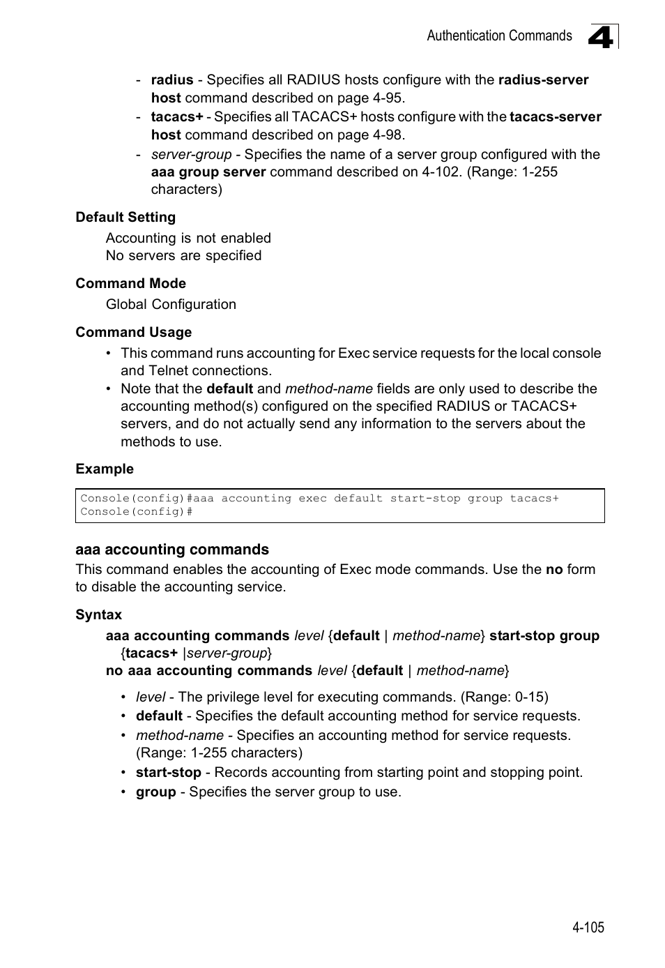 Aaa accounting commands | Accton Technology Edge-corE Fast Ethernet Switch ES3528M-SFP User Manual | Page 401 / 644