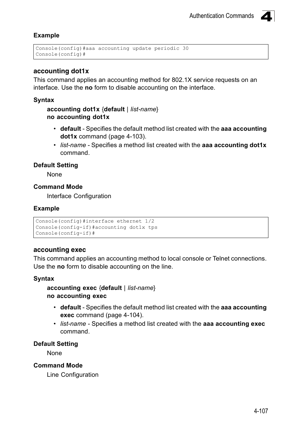 Accounting dot1x, Accounting exec | Accton Technology Edge-corE Fast Ethernet Switch ES3528M-SFP User Manual | Page 403 / 644