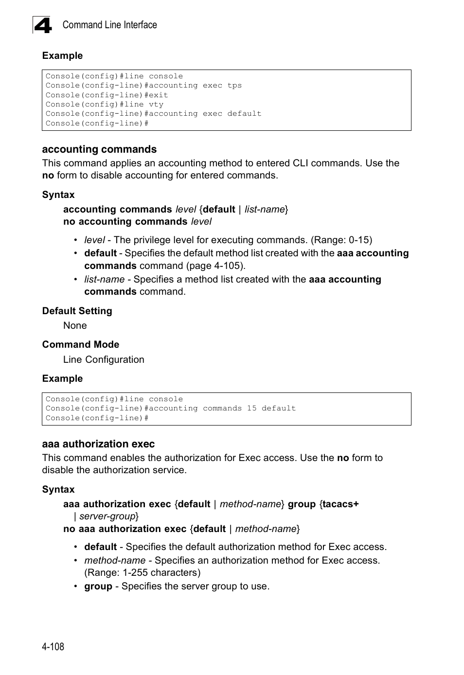 Accounting commands, Aaa authorization exec | Accton Technology Edge-corE Fast Ethernet Switch ES3528M-SFP User Manual | Page 404 / 644