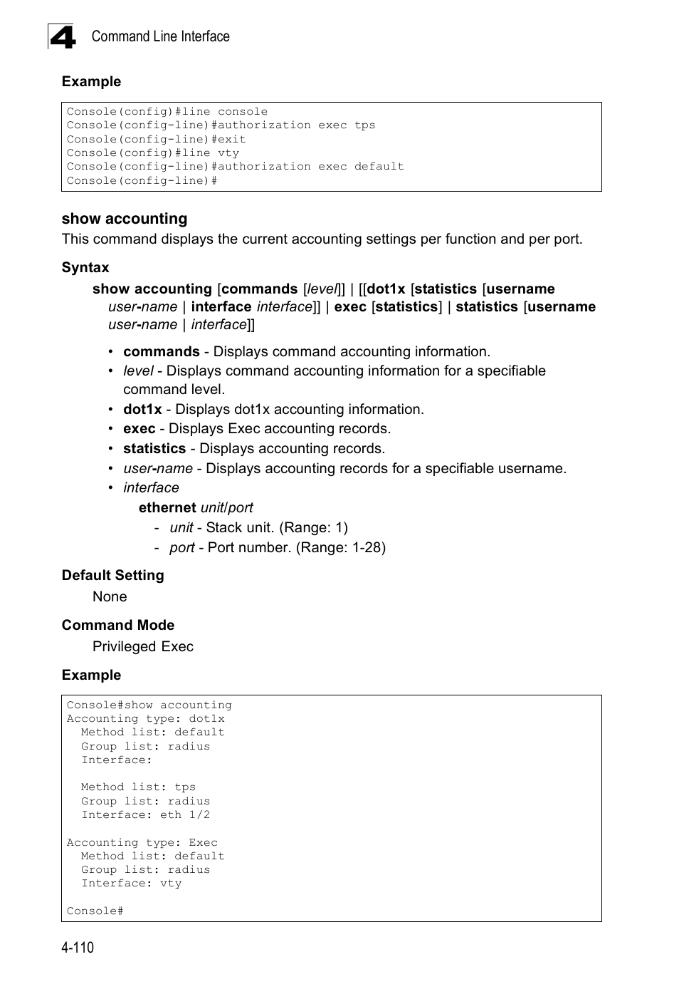 Show accounting | Accton Technology Edge-corE Fast Ethernet Switch ES3528M-SFP User Manual | Page 406 / 644