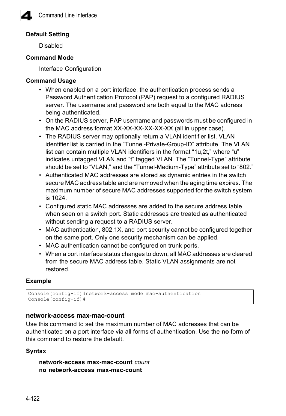 Network-access max-mac-count | Accton Technology Edge-corE Fast Ethernet Switch ES3528M-SFP User Manual | Page 418 / 644
