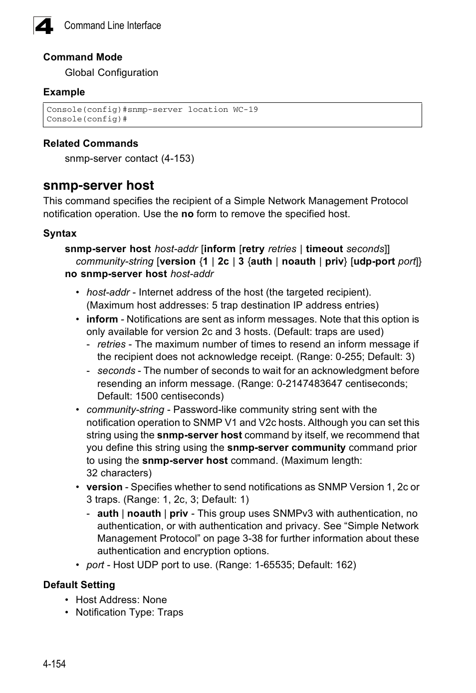 Snmp-server host | Accton Technology Edge-corE Fast Ethernet Switch ES3528M-SFP User Manual | Page 450 / 644