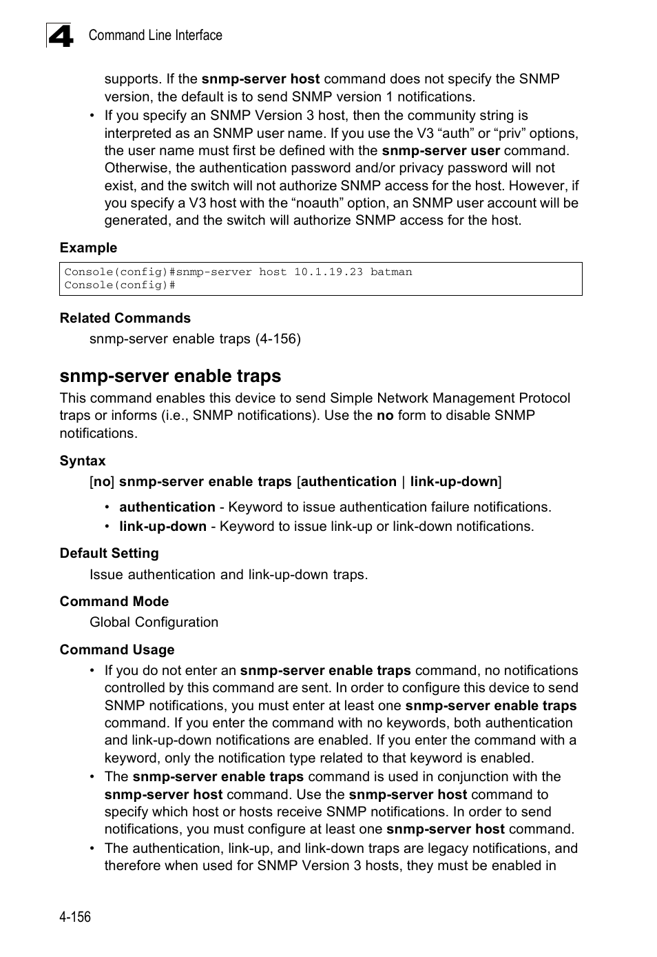 Snmp-server enable traps | Accton Technology Edge-corE Fast Ethernet Switch ES3528M-SFP User Manual | Page 452 / 644
