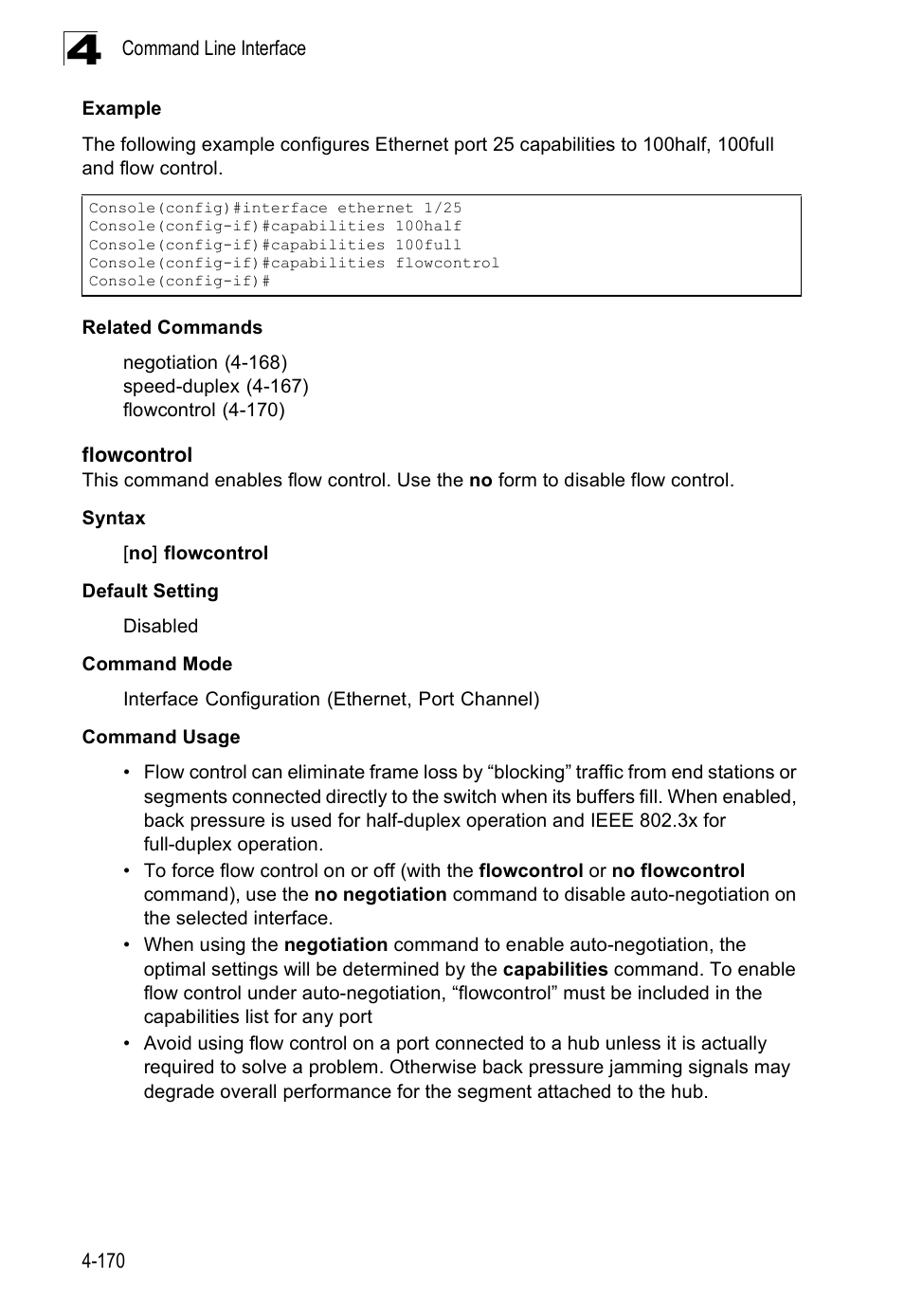 Flowcontrol, Flowcontrol 4-170 | Accton Technology Edge-corE Fast Ethernet Switch ES3528M-SFP User Manual | Page 466 / 644