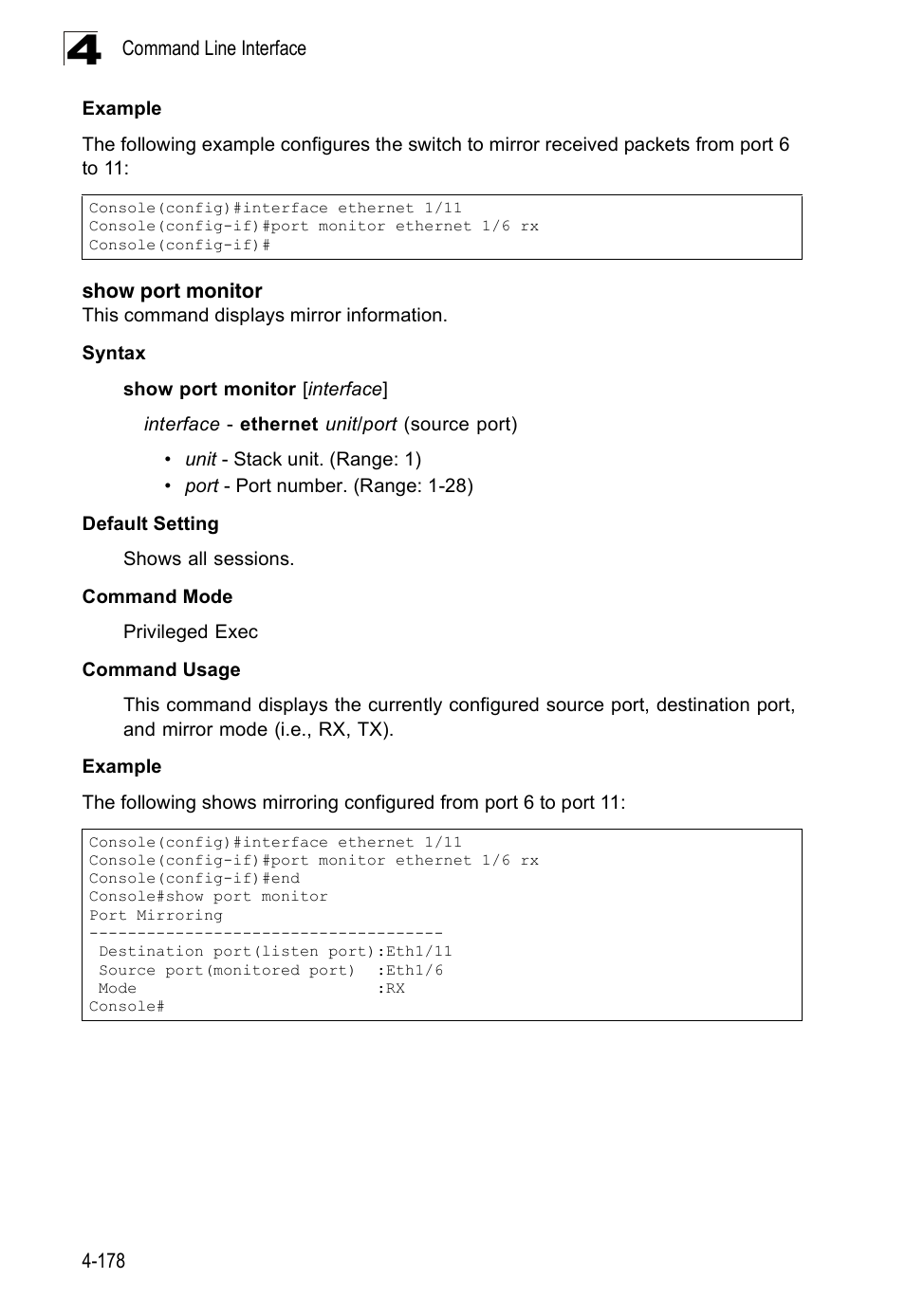 Show port monitor | Accton Technology Edge-corE Fast Ethernet Switch ES3528M-SFP User Manual | Page 474 / 644