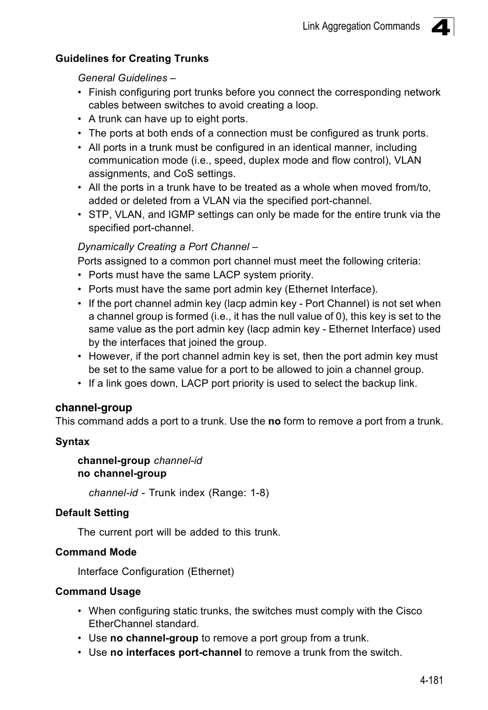 Channel-group | Accton Technology Edge-corE Fast Ethernet Switch ES3528M-SFP User Manual | Page 477 / 644