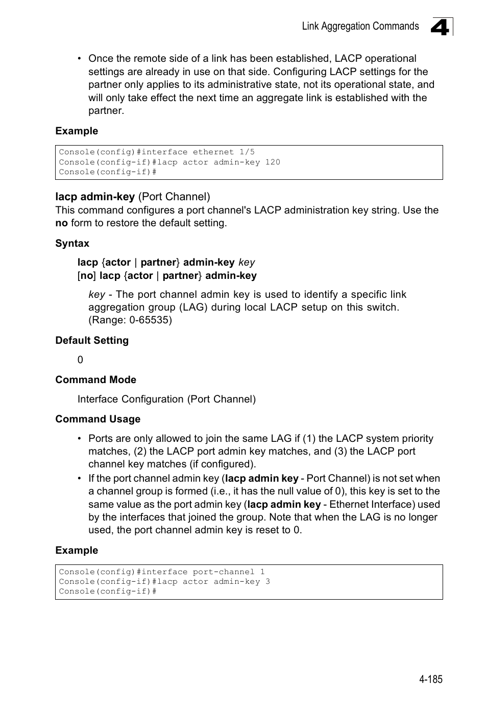 Lacp admin-key (port channel) | Accton Technology Edge-corE Fast Ethernet Switch ES3528M-SFP User Manual | Page 481 / 644