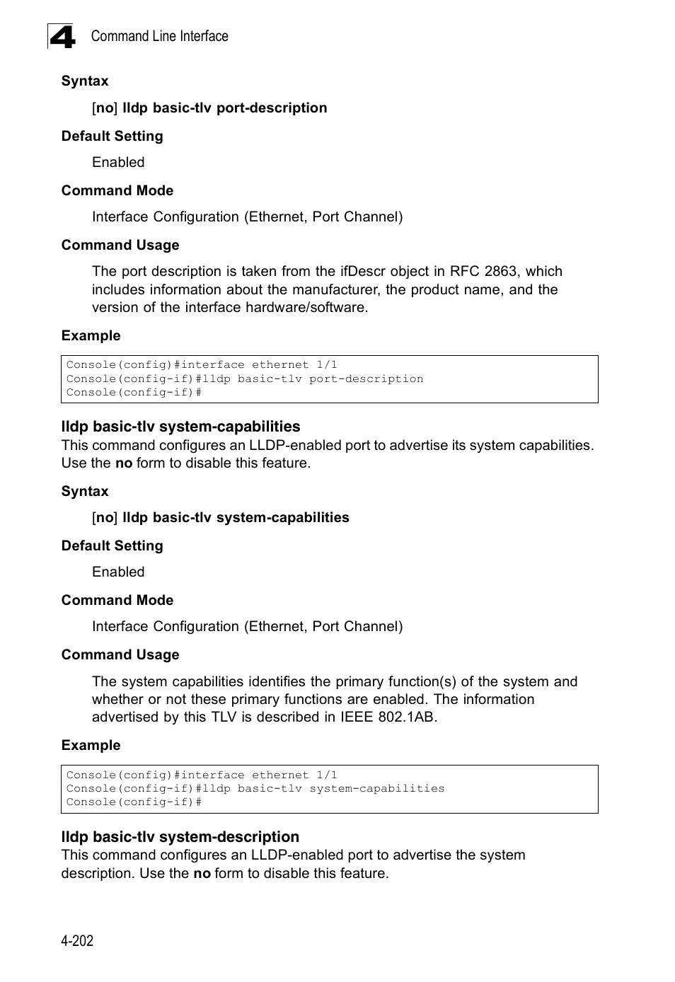 Lldp basic-tlv system-capabilities, Lldp basic-tlv system-description | Accton Technology Edge-corE Fast Ethernet Switch ES3528M-SFP User Manual | Page 498 / 644