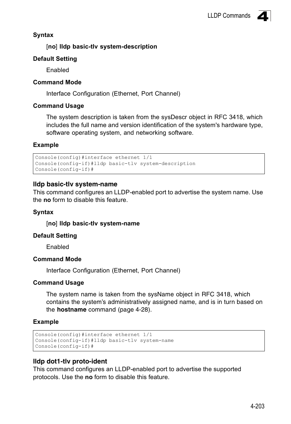 Lldp basic-tlv system-name, Lldp dot1-tlv proto-ident | Accton Technology Edge-corE Fast Ethernet Switch ES3528M-SFP User Manual | Page 499 / 644