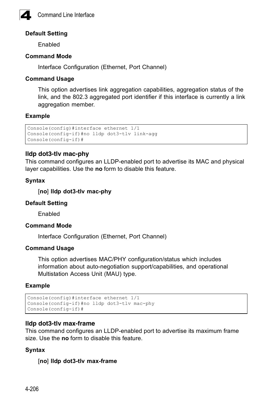 Lldp dot3-tlv mac-phy, Lldp dot3-tlv max-frame | Accton Technology Edge-corE Fast Ethernet Switch ES3528M-SFP User Manual | Page 502 / 644