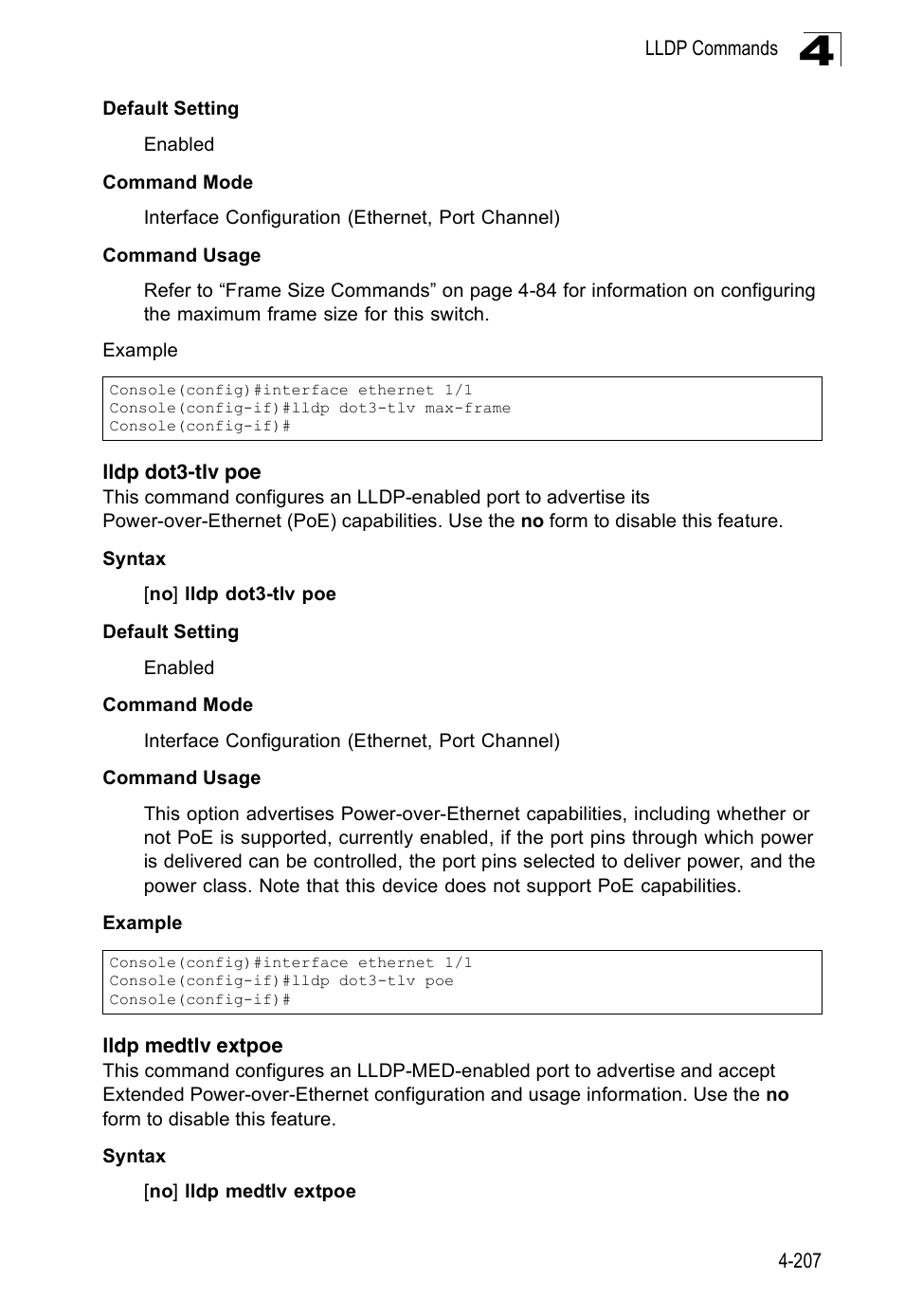 Lldp dot3-tlv poe, Lldp medtlv extpoe | Accton Technology Edge-corE Fast Ethernet Switch ES3528M-SFP User Manual | Page 503 / 644