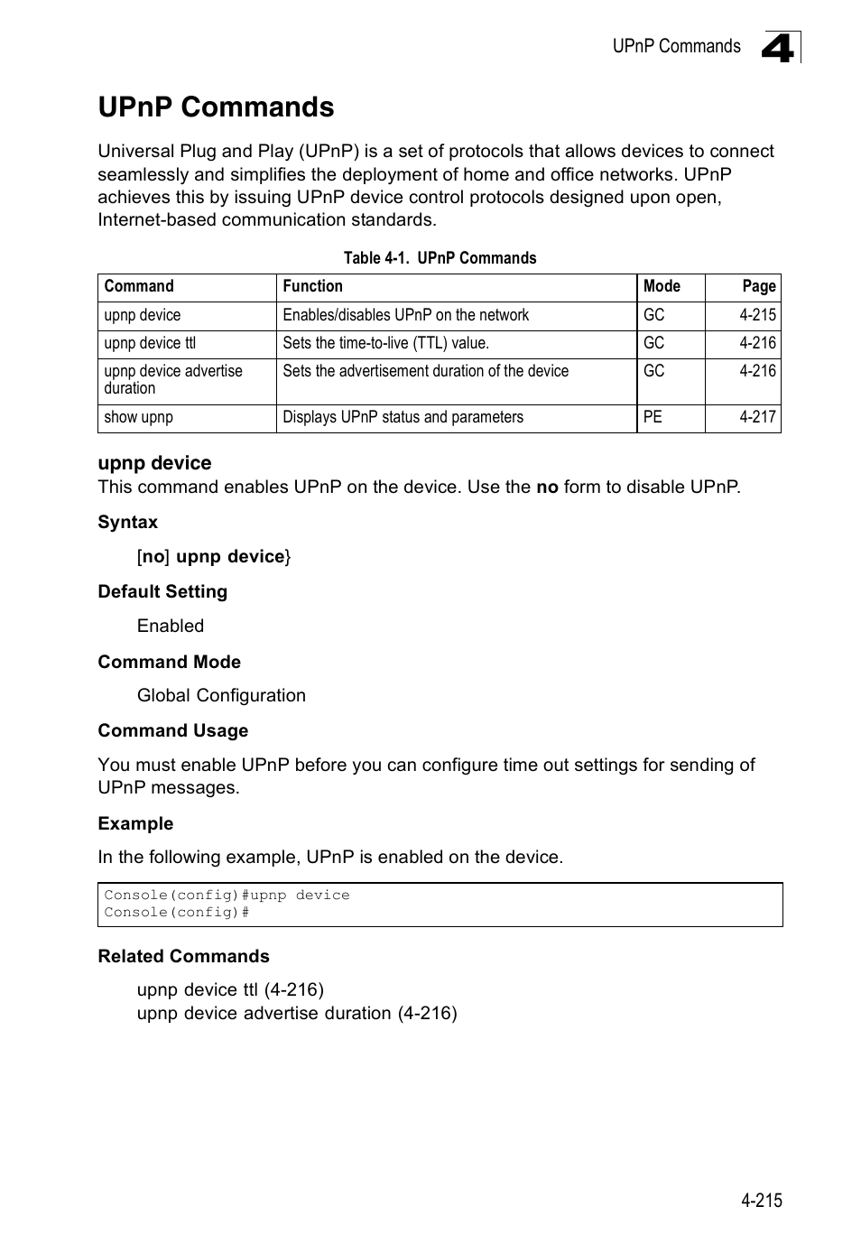 Upnp commands, Upnp device | Accton Technology Edge-corE Fast Ethernet Switch ES3528M-SFP User Manual | Page 511 / 644