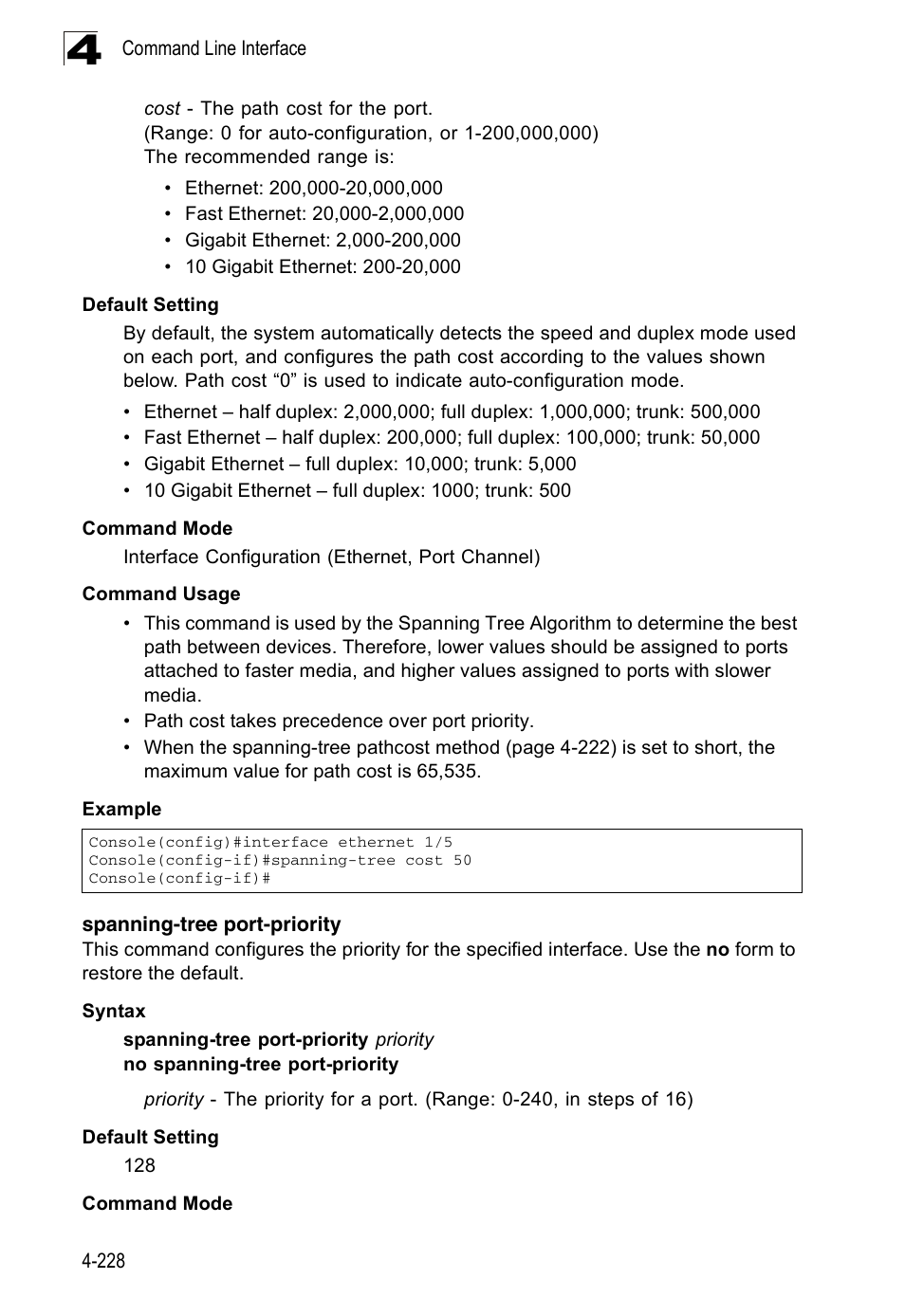 Spanning-tree port-priority | Accton Technology Edge-corE Fast Ethernet Switch ES3528M-SFP User Manual | Page 524 / 644