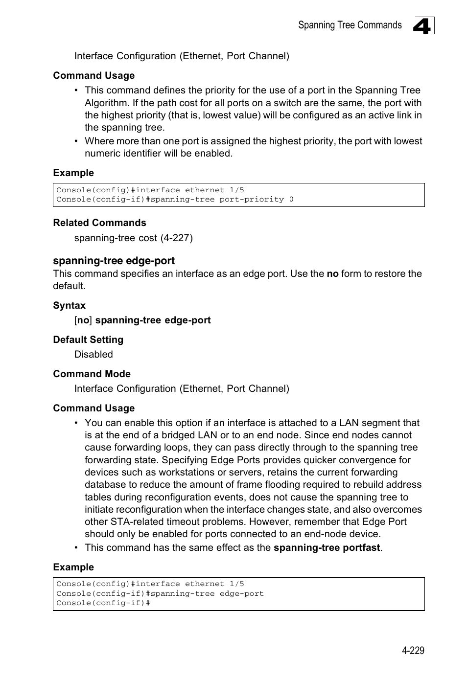 Spanning-tree edge-port | Accton Technology Edge-corE Fast Ethernet Switch ES3528M-SFP User Manual | Page 525 / 644