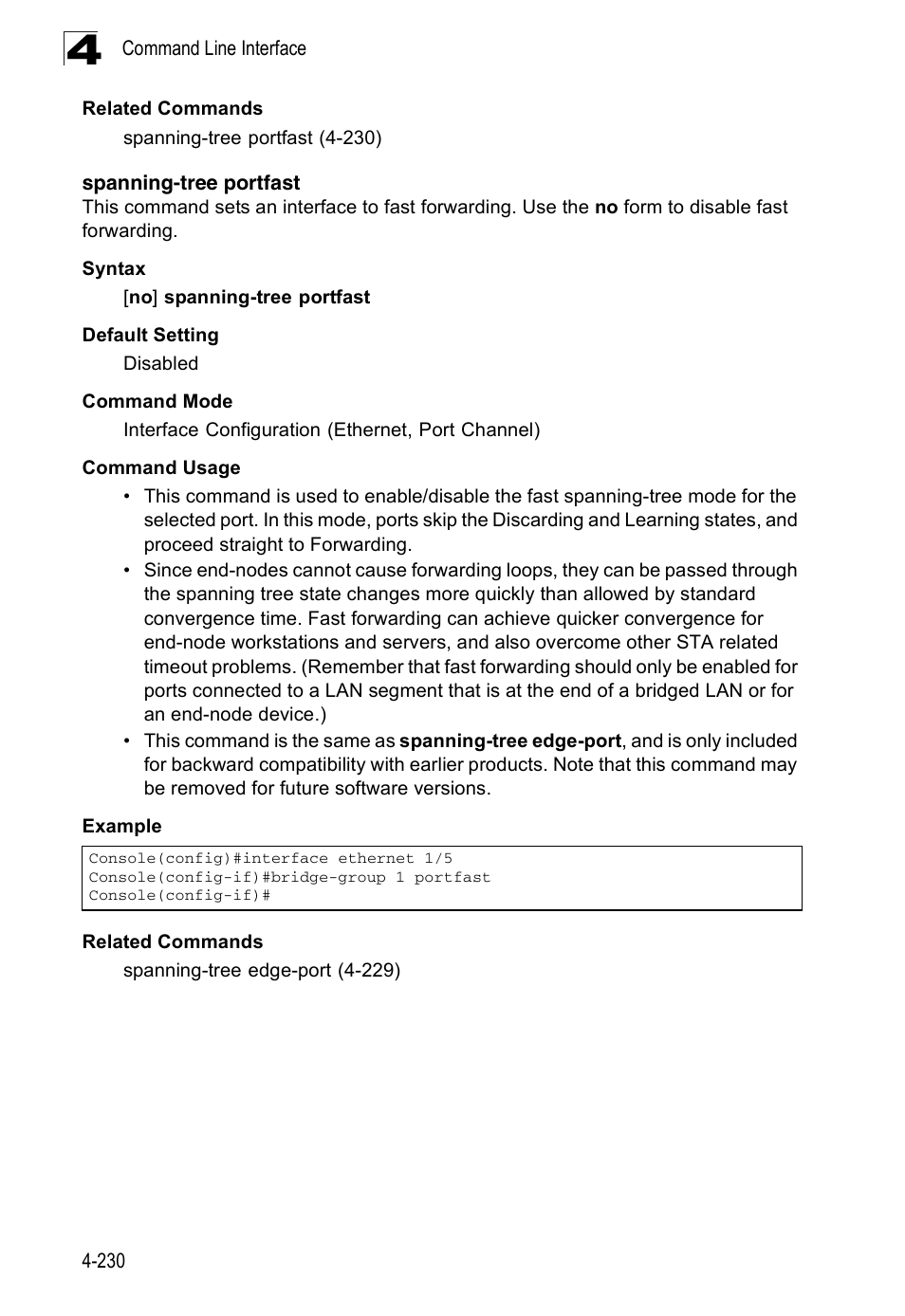 Spanning-tree portfast | Accton Technology Edge-corE Fast Ethernet Switch ES3528M-SFP User Manual | Page 526 / 644