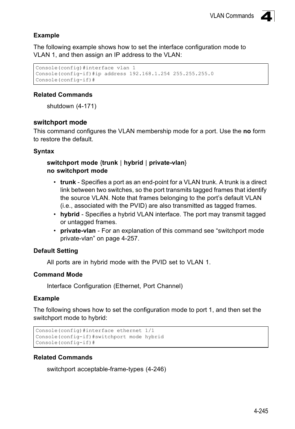 Switchport mode, E 4-245) | Accton Technology Edge-corE Fast Ethernet Switch ES3528M-SFP User Manual | Page 541 / 644