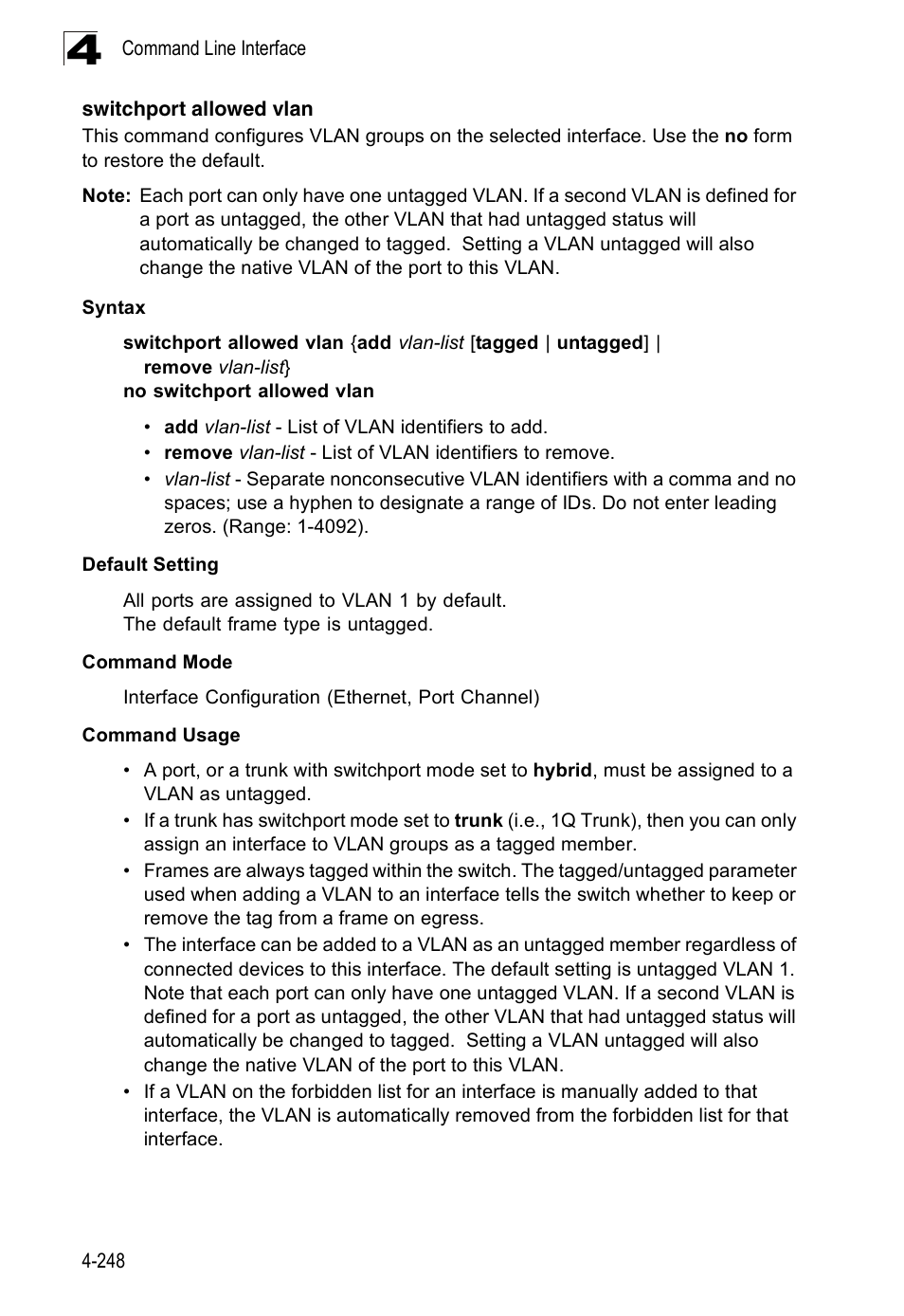 Switchport allowed vlan | Accton Technology Edge-corE Fast Ethernet Switch ES3528M-SFP User Manual | Page 544 / 644