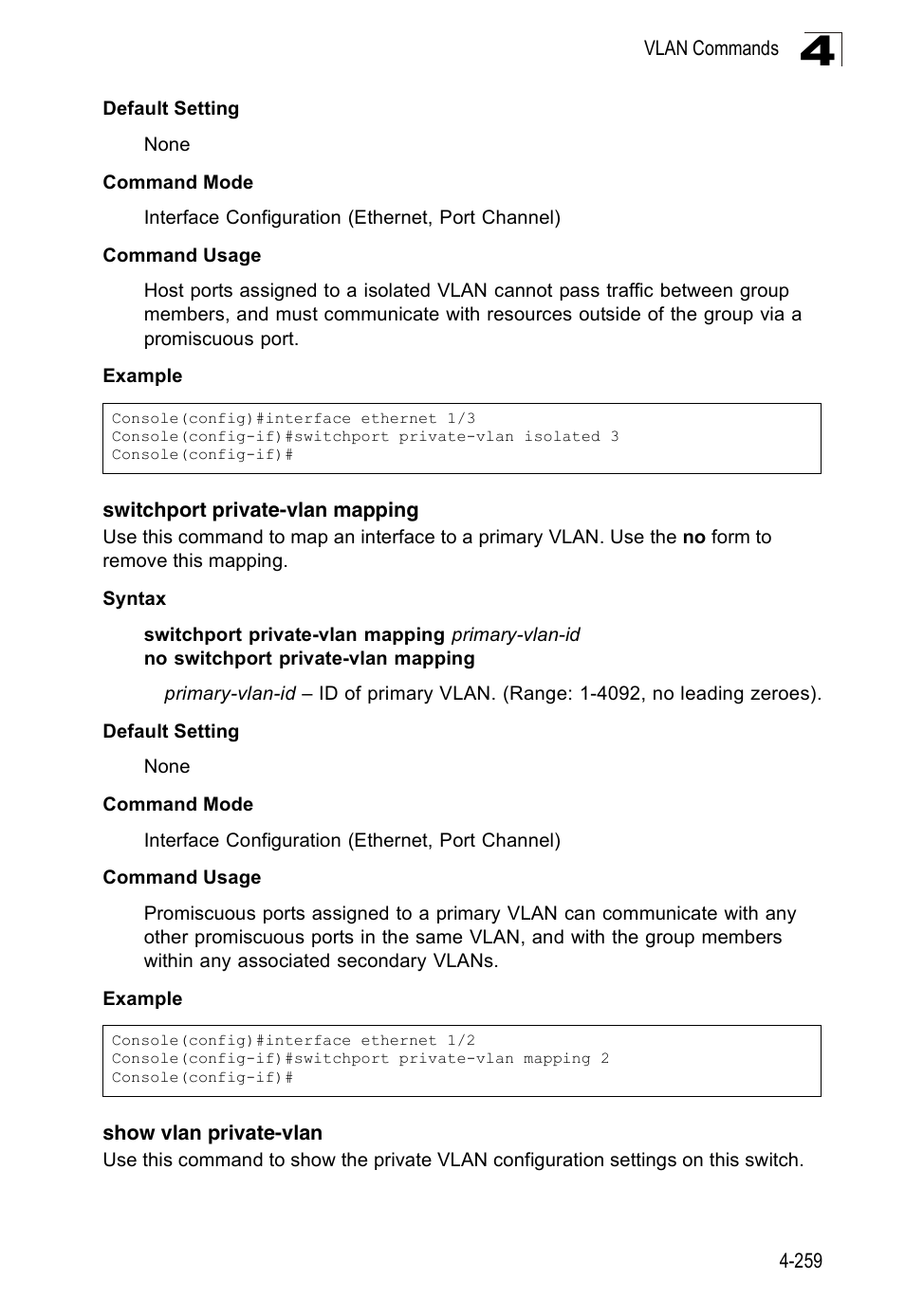Switchport private-vlan mapping, Show vlan private-vlan, E “show vlan | Accton Technology Edge-corE Fast Ethernet Switch ES3528M-SFP User Manual | Page 555 / 644